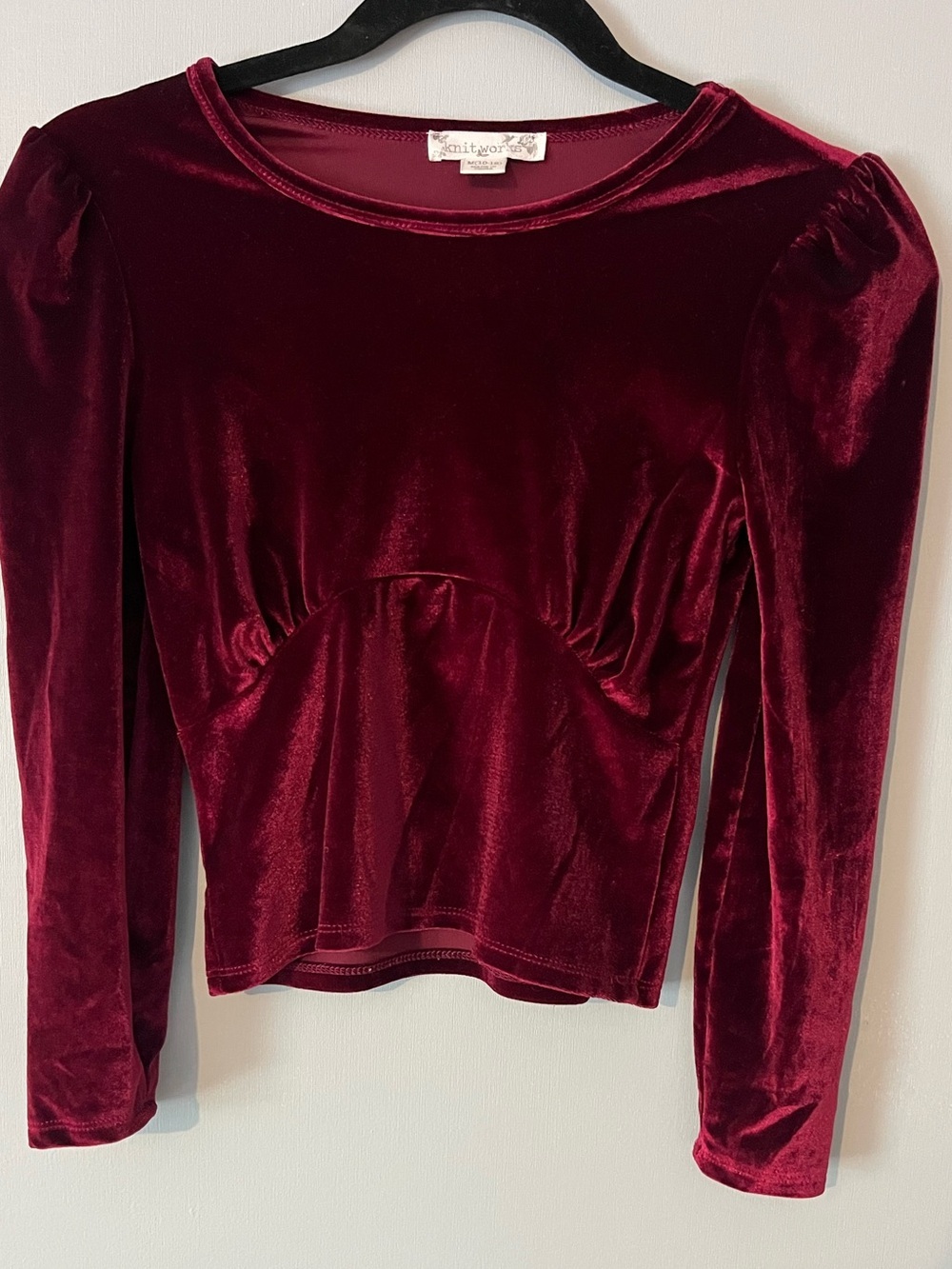 Burgundy velvet long sleeved top